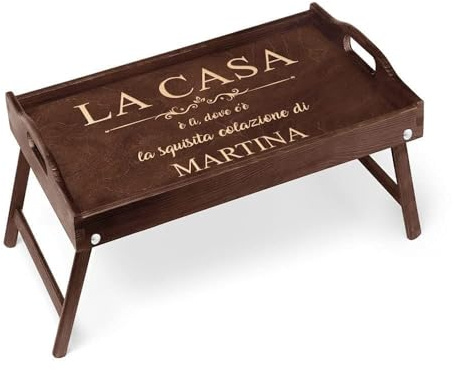 Maverton Vassoio da Colazione a Letto Personalizzato, Tavolino Pieghevole | Colore Marrone Scuro, Incisione Laser, Tavolo Multiuso 50 x 30 cm, regalo, donna, Casa