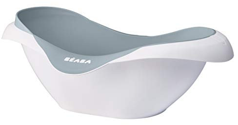 BÉABA Bañera para Bebé, Antideslizante y Cómoda, Ergonómica y Multifunción, Material Suave, Tapón de vaciado, Camélé'O, Fabricada en Francia, Gris