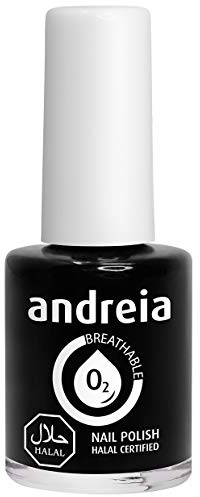 Andreia Nagellack Halal - Atmungsaktiv Luft - Wasser-Durchlässig - Ungiftig Farbintensiv - Naturkosmetik - Farbe B21 Schwarz 10.5ml