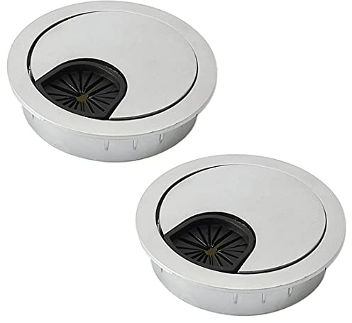 Kabeldurchführungen für den Schreibtisch, 80 mm, Metall, rund, für Kabel-Organizer (grau),2 Stück