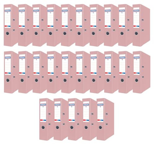 DONAU PREMIUM 25er Pack Ordner / A4/75mm - 7,5 cm/Rosa Pastell Kunststoffbezug PP/Papier/Schlitzordner Büroordner Aktenordner Metall Kantenschutz/Mit glänzender Oberfläche