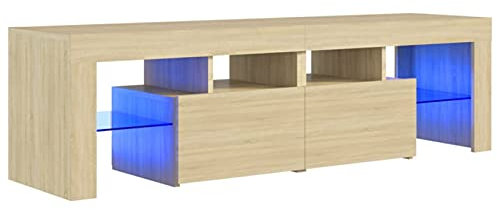Tidyard Meuble TV avec LED Meuble TV de Salon Chêne Sonoma 140x35x40 cm