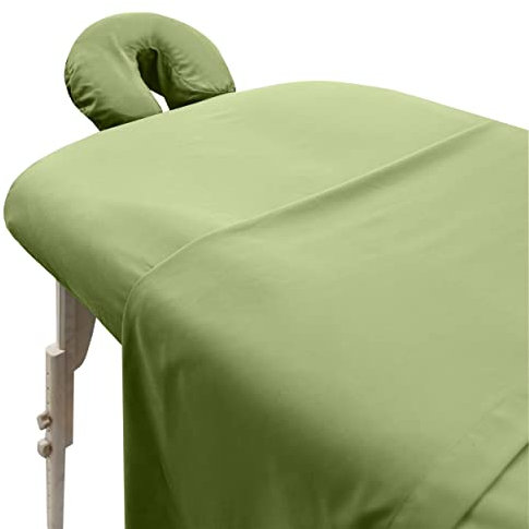 LONDON LINENS 3-teilige Massageliegen-Bettlaken aus weicher Mikrofaser, super leicht, flecken- und knitterfrei, inklusive Tischdecke, Spannbetttuch und Bezug für Gesichtsauflage, Salbeigrün