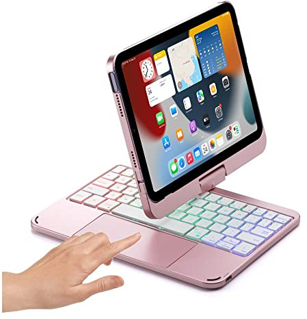 HENGHUI 360 Rotatable Touch Keyboard for iPad Mini A17 Pro/iPad Mini 6th Generation Backlight Keyboard Built‑in Trackpad, Bluetooth Foldable Keyboard Cover (Rosegold)