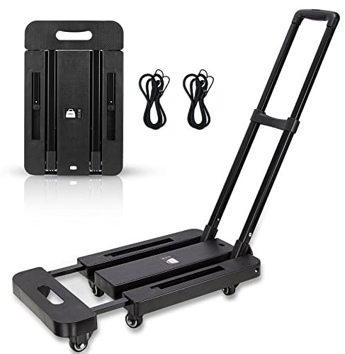 Meisax Sackkarre Klappbar mit 2 elastischen Seilen, 6 Rädern Faltbare Transportkarre, 200 kg Tragkraft Klappbar Transportkarre, Transportkarren Handwagen, für Gepäck, Reisen, Einkaufen, Umzug und Büro