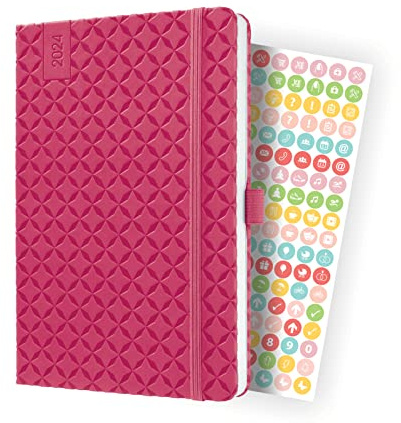 SIGEL J4105 Wochenkalender Jolie 2024, ca. A5, pink, Hardcover, Gummiband, Stiftschlaufe, Einstecktasche, 174 Seiten, aus nachhaltigem Papier, Terminplaner