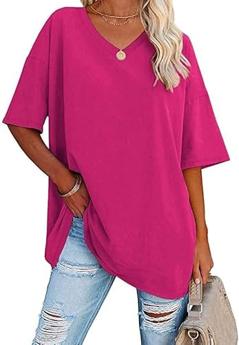 Ebifin Maglietta Oversize da Donna con Scollo a V Manica Corta Casual Sciolto di Base Estivo Magliette Camicetta