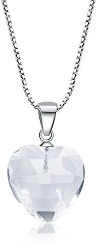 COAI 925 silverhalsband med hjärta hänge av ädelstenar, 14*14 mm, Kristall, bergkristall