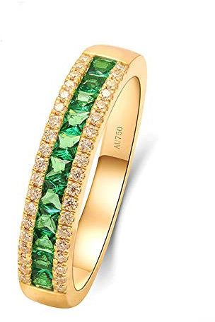 Daesar Damen Ring Gold 585, Verlobungsring mit Smaragd Bandring Hochzeit Ringe Frauen Nickelfrei Große 62 (19.7)