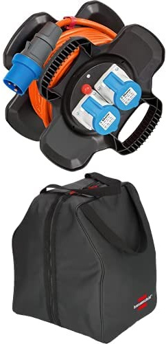 Brennenstuhl CEE 230V Camping Kabeltrommel X-Gum (10m, mit 2 CEE- und 3 Schutzkontakt-Steckdosen, IP44, Made in Germany) + Brennenstuhl Transport- und Aufbewahrungstasche für Kabeltrommeln
