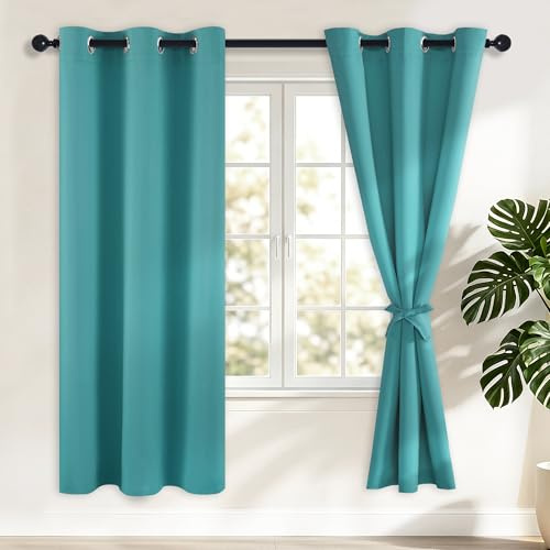 Hiasan Tende oscuranti con occhielli, Tende blu verde opache, 2 pezzi, 117 x 183 cm (larghezza x altezza), morbide tende scorrevoli per camera da letto, soggiorno, ecc.