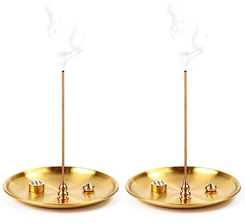 2 Stück Räucherstäbchenhalter, 4 in 1 Räucherstäbchen Halter, Messing-Räucherstäbchenbrenner mit 5,51-Zoll-Eschenfänger aus legierter Asche Geeignet, Incense Holder für Yoga Teehaus