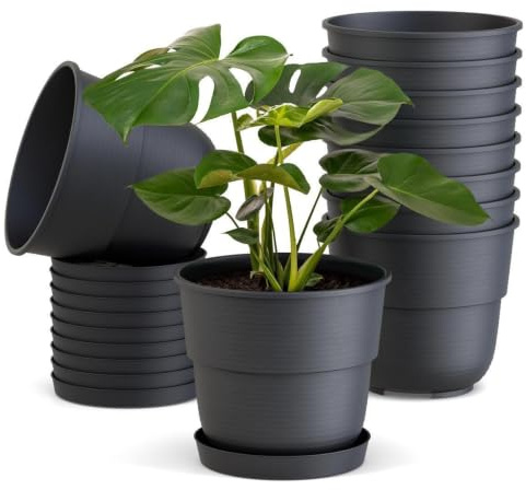 Plastard Blumentopf 10er Set Ø20 cm mit Untersetzer Anthrazit Pflanzkübel | Witterungs- UV & frostbeständig, inkl. 16 cm Untersetzer, ideal für Garten, Balkon & Innenbereiche, Deko Pflanztopf 3 Liter