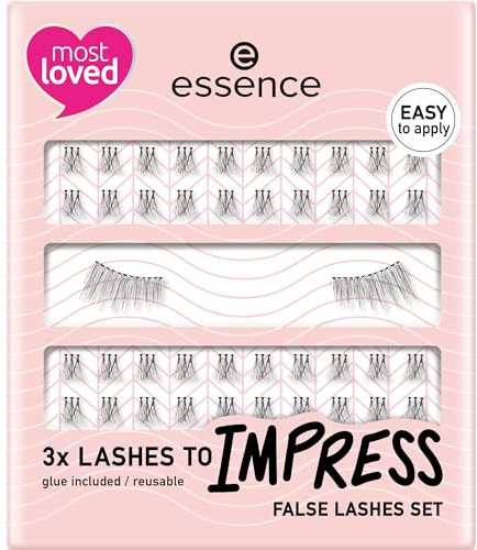 Essence Lashes to Impression, set di 3 ciglia finte 01, ciglia finte, nero, vegano, senza nanoparticelle, senza profumo, senza olio, confezione da 1 (3 paio)
