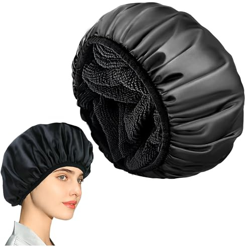 1 Packung Duschhaube, Duschhaube mit Elastischem Band, Doppelte Duschhaube, Geeignet für Frauen, Mädchen, Make-up, Haarpflege, Elastische Kappe, Weiche Duschhaube (Schwarz)
