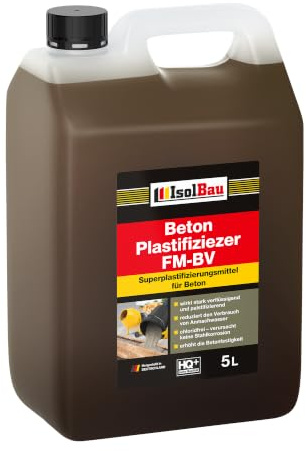 Isolbau Beton Plastifizierer FM-BV - 5 Liter, stark verflüssigend & plastifizierend – Betonverflüssiger Fliessmittel als Zusatzmittel für Estrich, Beton, Mörtel - Chlorfrei, keine Stahlkorrosion