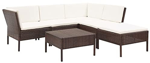 Homgoday 6-TLG. Garten-Lounge-Set mit Auflagen Gartenmöbel Set Balkonmöbel Gartenlounge Gartensofa Ecksofa Gartenset Lounge Sitzgruppe für Garten Terrasse Balkon Poly Rattan Braun