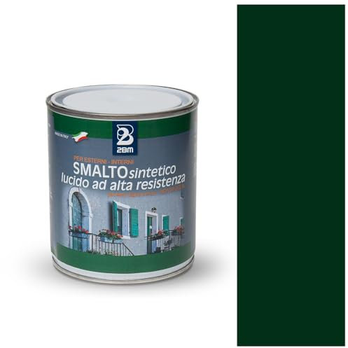 2BM Smalto Sintetico ad Alta Resistenza Verde Bottiglia RAL6007 a Solvente Brillante Inodore, Non Ingiallente, Adatto a Legno, Metallo e Muro, Per Interni ed Esterni | Formato 0,75 lt
