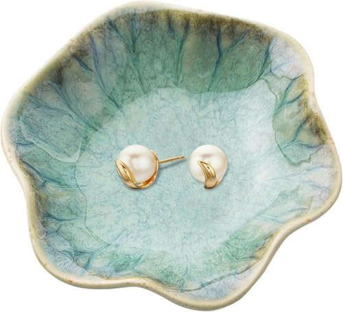 Plat à bijoux pour femme - Assiette à bijoux en forme de feuille - Plateau à clés - Petite bague - Décoration d'intérieur - Cadeau de Noël, d'anniversaire, d'amitié pour amie, fille, collègue (vert