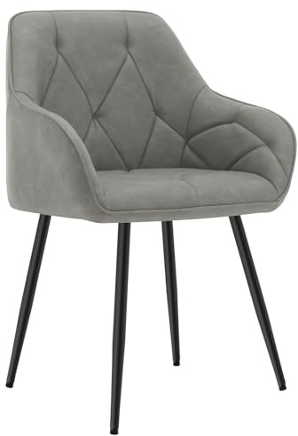 WOLTU Esszimmerstühle 1er Set, ergonomische Küchenstühle gepolstert | mit Armlehnen, Metallbeinen, Sitzfläche aus Vintage-Kunstleder, für Esszimmer Wohnzimmer, Dunkelgrau