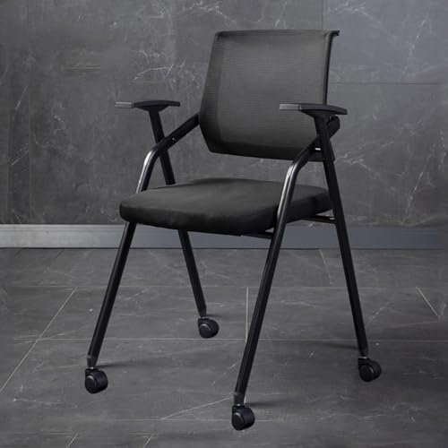 GWWBD Konferenzstühle mit Rollen, ergonomischer Bürostuhl, Klappstuhl für Zuhause, Schule, Trainingsraum, Wartezimmer, Netz-Stapelstuhl (Farbe: Nero)