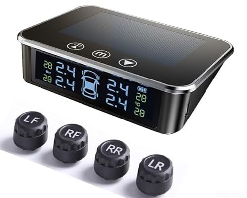 Dispositif TPMS sans fil de surveillance de la pression des pneus de voiture avec 4 capteurs externes, écran LCD haute définition, surveillance précise de la pression des pneus (invite vocale