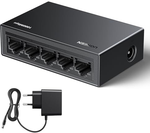 UGREEN Switch di Rete Ethernet 5 Porte Splitter Gigabit Lan Velocità 10/100/1000 Mbps, Regolazione Duplex, Plug and Play, Hub RJ45 per TV/Laptop/Router/Monitor