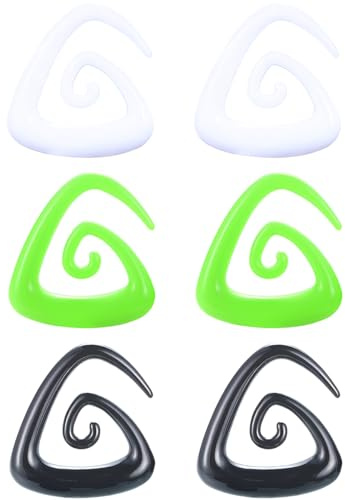 3 Paar Dreieck 8 mm(0 G) Acryl Dehnspiralen Plugs Tunnel Kegel Dehnungsschnecke Acrylkegel Dehnschnecke Set Ohrringe Dehnstab Piercing Spirale Ohr Expander Frauen Herren Weiß/Grün/Schwarz
