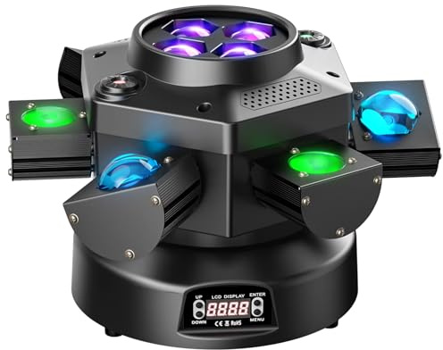 Lumières DJ à tête Mobile, 150 W 4 en 1 RGBW LED avec Faisceau à 6 Bras, contrôle DMX 512 à Rotation Infinie pour DJ de Mariage, fête et Live House