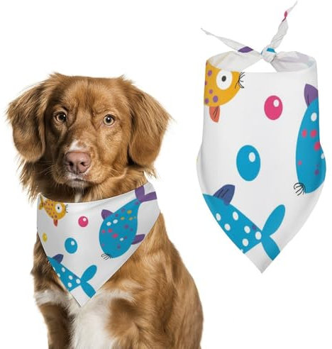 Hund Bandanas Niedliche Bunte Fische Und Seifenblasen Muster Hundeschal Latztuch Für Haustiere Large: 70 * 30 cm
