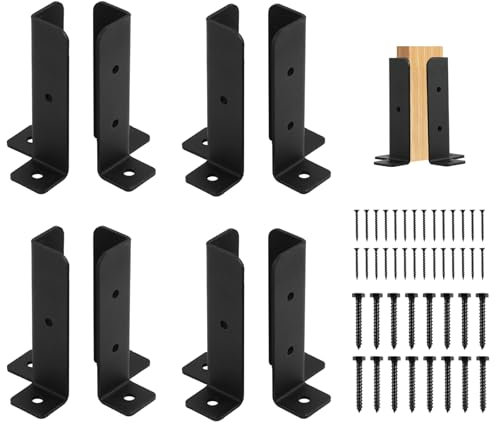 8 Pcs Fence Post Brackets, Metal Bolt Down Post Supports Adjustable Deck Post Anchor Brackets Fit 1.5x1.5,2x2,2x4,4x4 Post, Heavy Duty Fence Post Holder Support Base for Deck Railing Mailbox(2.8mm)