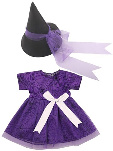 Codulu 18 Zoll amerikanische Puppenkleidung Spinnennetz Muster Hut Halloween Kleider Puppenzubehör 43-46cm Puppen-Zubehör Mädchenpuppen-2 PCS/Set-Lila