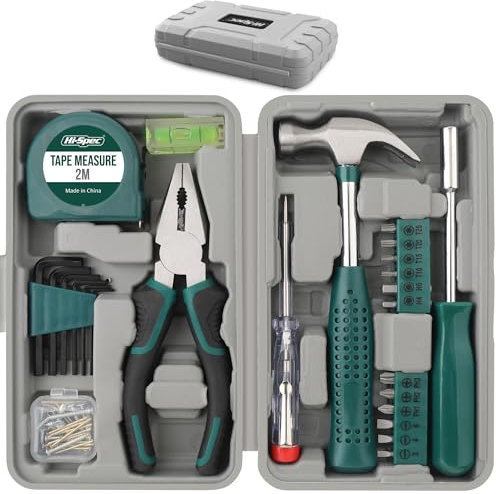 Set Hi-Spec 25pz kit di attrezzi compatti verdi per casa e ufficio fai-da-te. Kit base per riparazioni domestiche in una scatola portatile