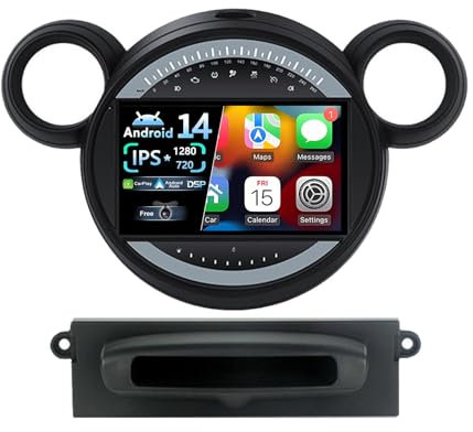 Android 14 Radio Coche 2 DIN 9 Pulgadas HD Pantalla Táctil para BMW Mini 2010-2016 con Bluetooth GPS Navi WiFi FM Radio Carplay Inalámbrico/Android Auto Control del Volante(W-2(2G+32G))