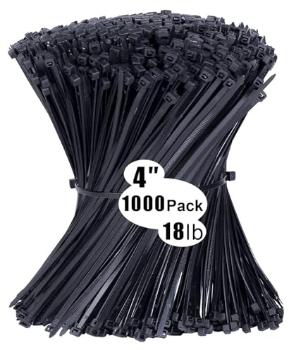 Lot de 1000 attaches autobloquantes en nylon résistant à la traction de 8,2 kg – Résistant aux UV – En nylon plastique autobloquant pour fils bien rangés – Pour maison, atelier et jardin – Noir – 100