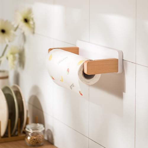 küchenrollenhalter ohne Bohren Wand küchenpapierhalter Holz Weiß selbstklebend küche Rollen Halter hängend