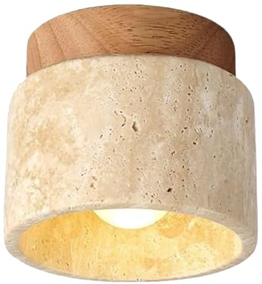 TOKTOP Lampada da soffitto Vintage Creatività, Travertino Giallo Naturale Paralume Lampada da soffitto Legno Sospensione Per Soggiorno Cucina Corridoio Camera