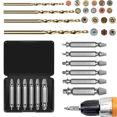 Ceeyoll 10 Pezzi Estrattore Viti da Set,Estrattore Sinistro,Punta Elicoidale da 4 pezzi,Estrattore Viti Spanate per Danneggiati/Spellati,per la Foratura Professionale la Rimozione di viti Danneggiate.