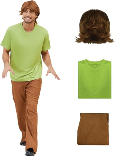 AYYOHON Halloween Kostüm Perücke Herren Hemd Hosen Set Klassische Film Charakter Cosplay Outfits Kostüm Anzug