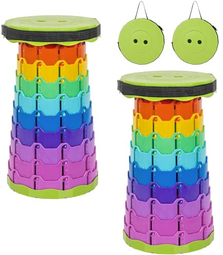 FXKS 2 Tabourets Télescopiques Pliables Rainbow Vert, 6-45 cm, avec Coussin