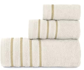 BLUME HOME Juego de Toallas de Baño Oro Xenil, 3 Piezas, Blanco con Franjas Grises, 30x50, 50x100, 100x150 cm (Bege)