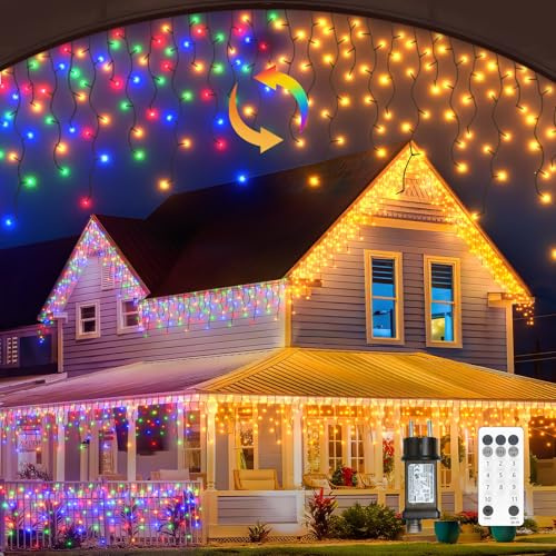 JVURICE Eisregen Lichterkette für Außen Lichtervorhang Aussen Weihnachtsbeleuchtung Außen Mit Fernbedienung,11 Modi,Timer,Weihnachtsdeko warmweiß RGB Lichterkette Für Party (warmweiß+RGB, 20M+5M)