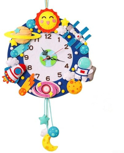 Orologio da parete fatto a mano in stile cartone animato, 32 cm, orologio da appendere per bambini, decorazione da parete per aule scolastiche (E)