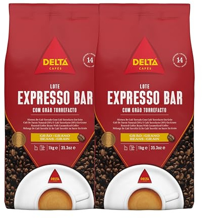 Delta Cafés Café en Grains Espresso Bar, 2 x 1 kg | Intensité 14, Notes Caramel & Épices, Arabica & Robusta