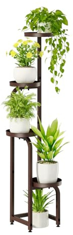Bamworld Porta Piante da Esterno Interno Portavasi da Interno Portavasi Ferro Supporto per Piante Scaffale per Piante da Balcone(Marrone)(22.3x22.3x116cm)