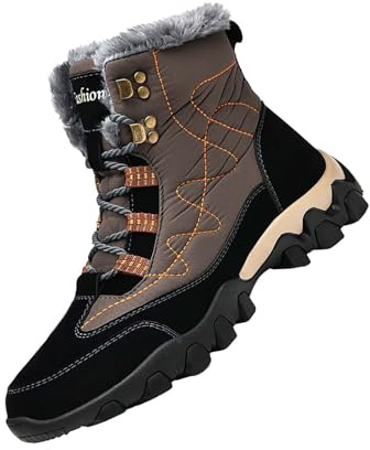Hiking Boots Men's Winter Warm Snow Boots Fleece Lined Winter Boots Thick Sole Height Increase Lace-up Shoes High-Top Mountain Boots Non-Slip Winter Boots for Camping and Hiking, brown, 6 UK
