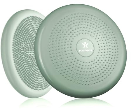 BodyMate Cuscino rotondo ad aria per l'equilibrio con pompa Mineral Sage, 34 cm di diametro - Cuscino per l'equilibrio, cuscino ad aria, Balance Pad, cuscino a puntini - Per core training, fitness