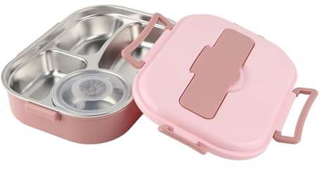 KIMISS Portapranzo in Acciaio Inossidabile per Bambini e Adulti - Contenitore per Alimenti Portatile a 4 Griglie con Ciotola per Zuppa e Utensili (Portapranzo a quattro scomparti con ciotola per #13)
