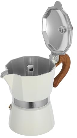 WATIIFUFU Caffettiera Moka Artigianale 150ml Bianca Impugnatura Ergonomica, Bollitore per Caffè Espresso da 1-3 Tazze, per Uso Domestico e Ufficio, Set Portatile Facile da Pulire