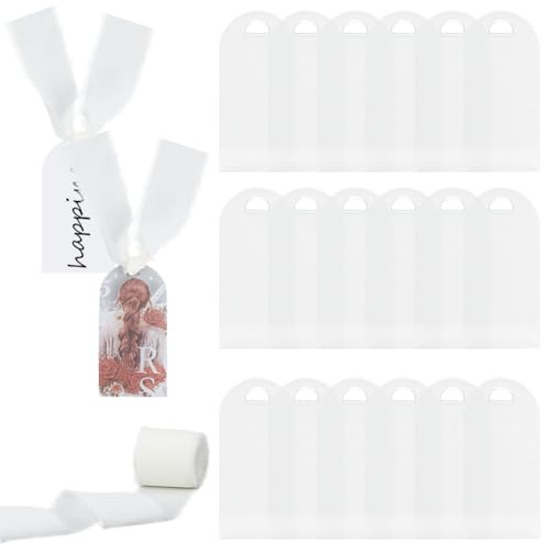 BEAMARKER 20 tarjeta de Acrílico Transparente con Cinta de 5 m, 3.54 x 1.77 pulgadas, Etiquetas Colgantes En Blanco, Tarjetas de Asiento Personalizadas para Bodas, Decoración de Mesas, Fiestas de Cump